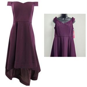 Calvin Klein Women's Off-The-Shoulder High-Low Dress Size 12 Aubergine Gown